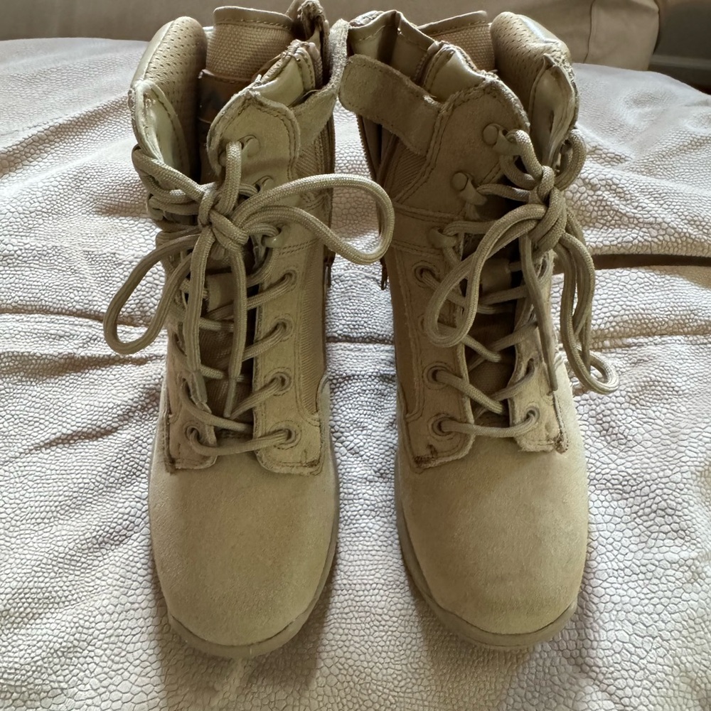 Women's Beige Lace-Up Combat Boots